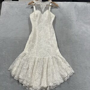 NewLeaf Midi Dress Women 9 / 10 White Lace Coquette Bridal Wedding Vtg USA Made